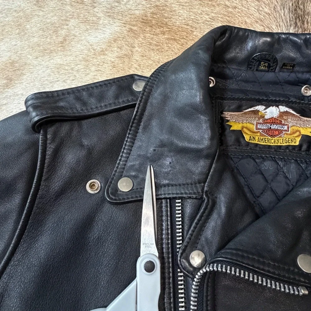 VTG Harley Davidson Leather Biker Jacket 54 Tall Mens Black Double Rider Quilted